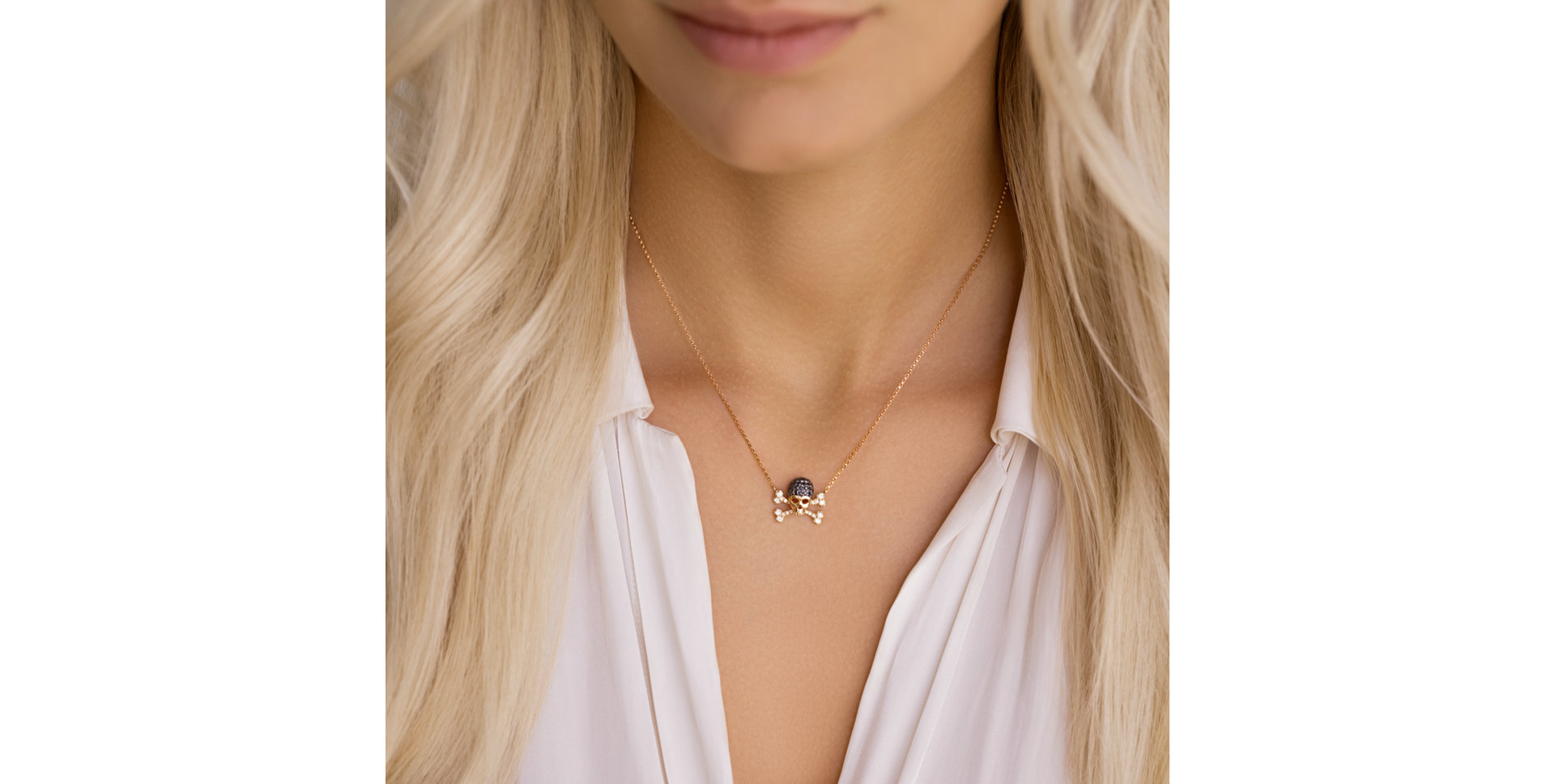 Náhrdelník s černými diamanty Luxy Skull