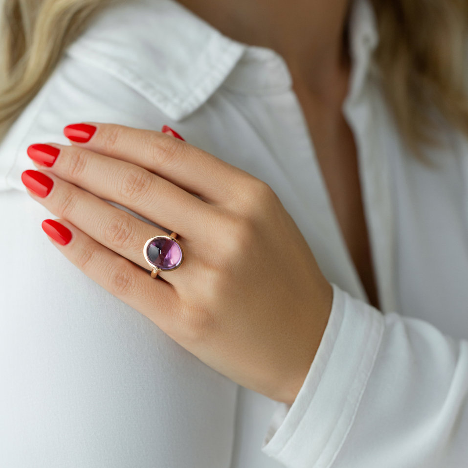 Prsten s ametystem a diamanty Fairytale Drop