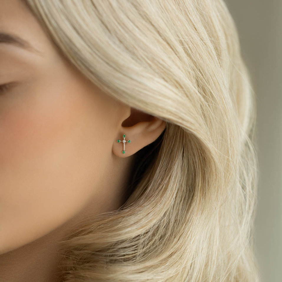 Náušnice s diamantem a smaragdy Passion Cross