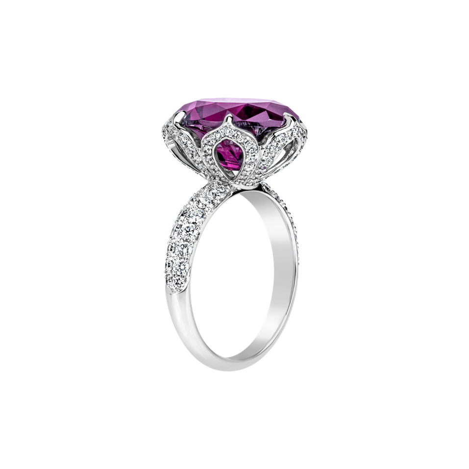 Prsten s diamanty a rhodolitem Fire of Life
