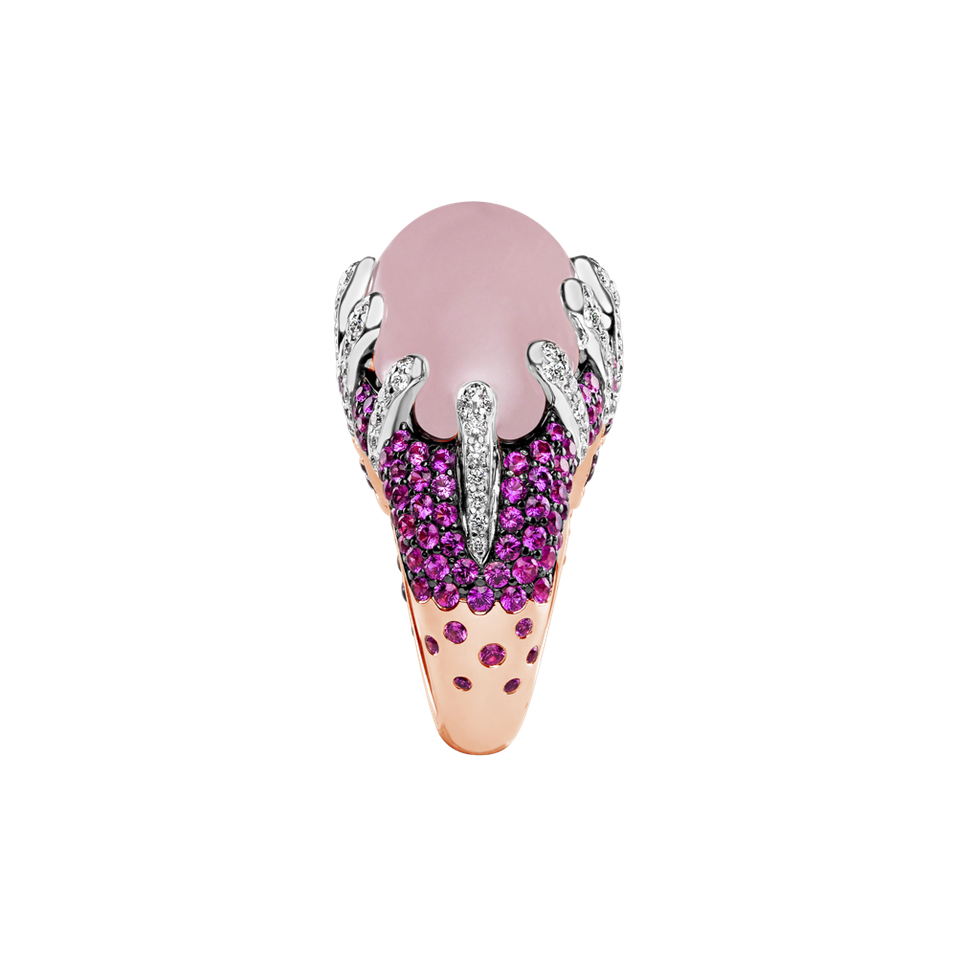 Prsten s růženínem, diamanty a safíry Divina