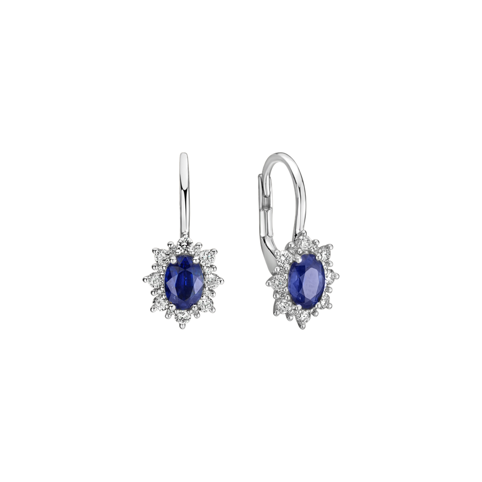 Náušnice 14kt bílé zlato s diamantem a safírem Royal Aurora