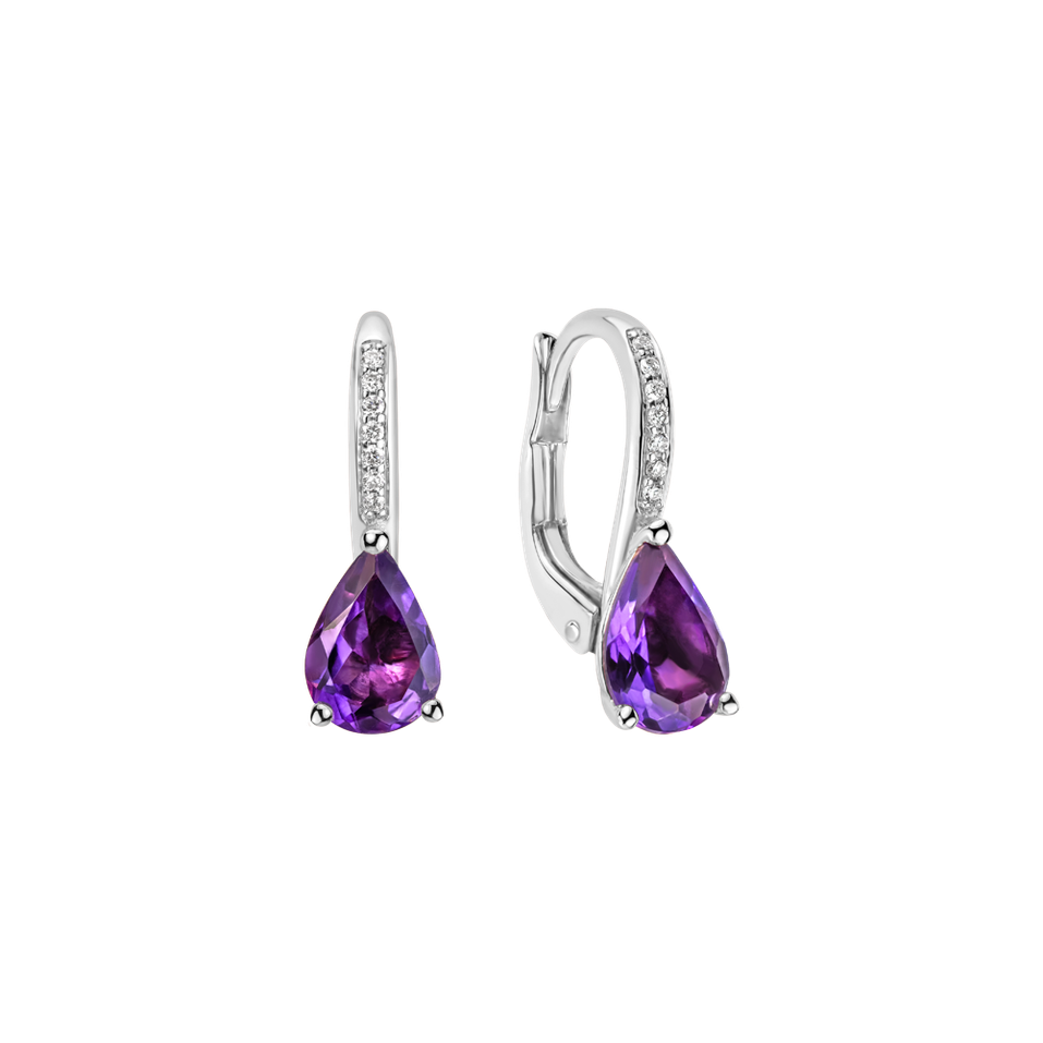 Náušnice s diamanty a ametystem Tearfall