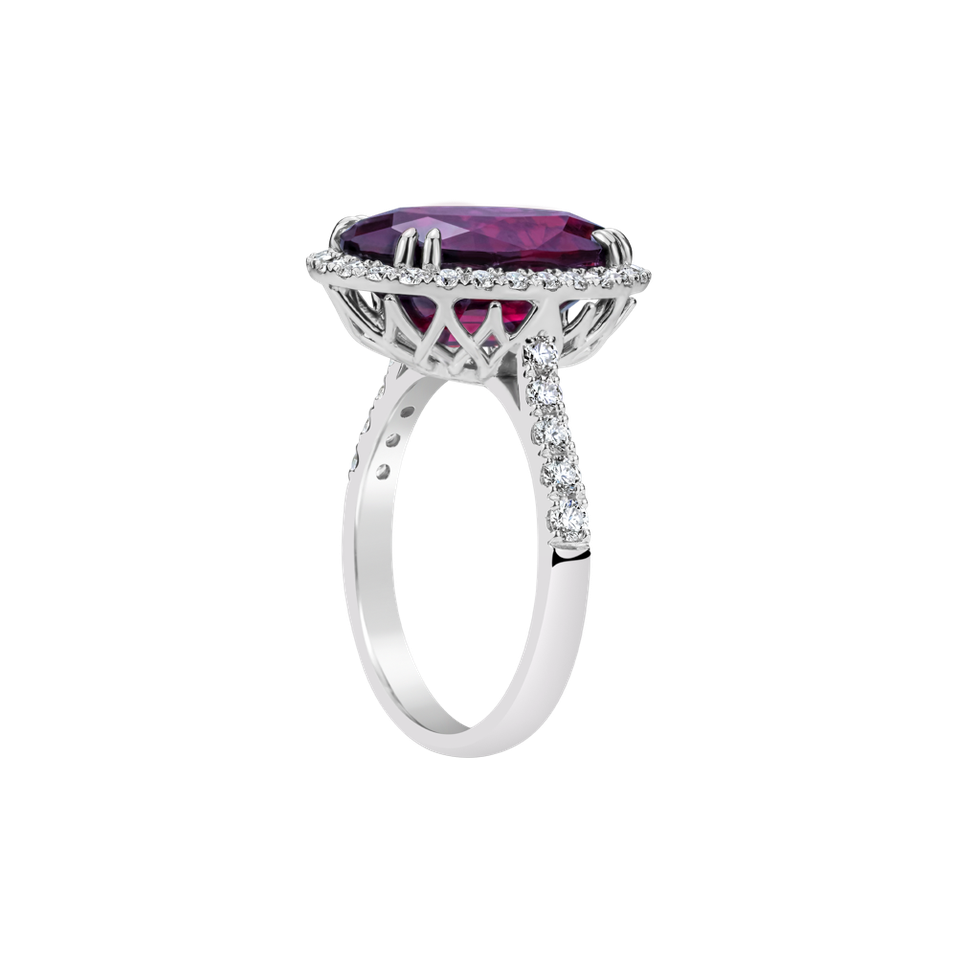 Prsten s diamanty a rhodolitem Sigrid