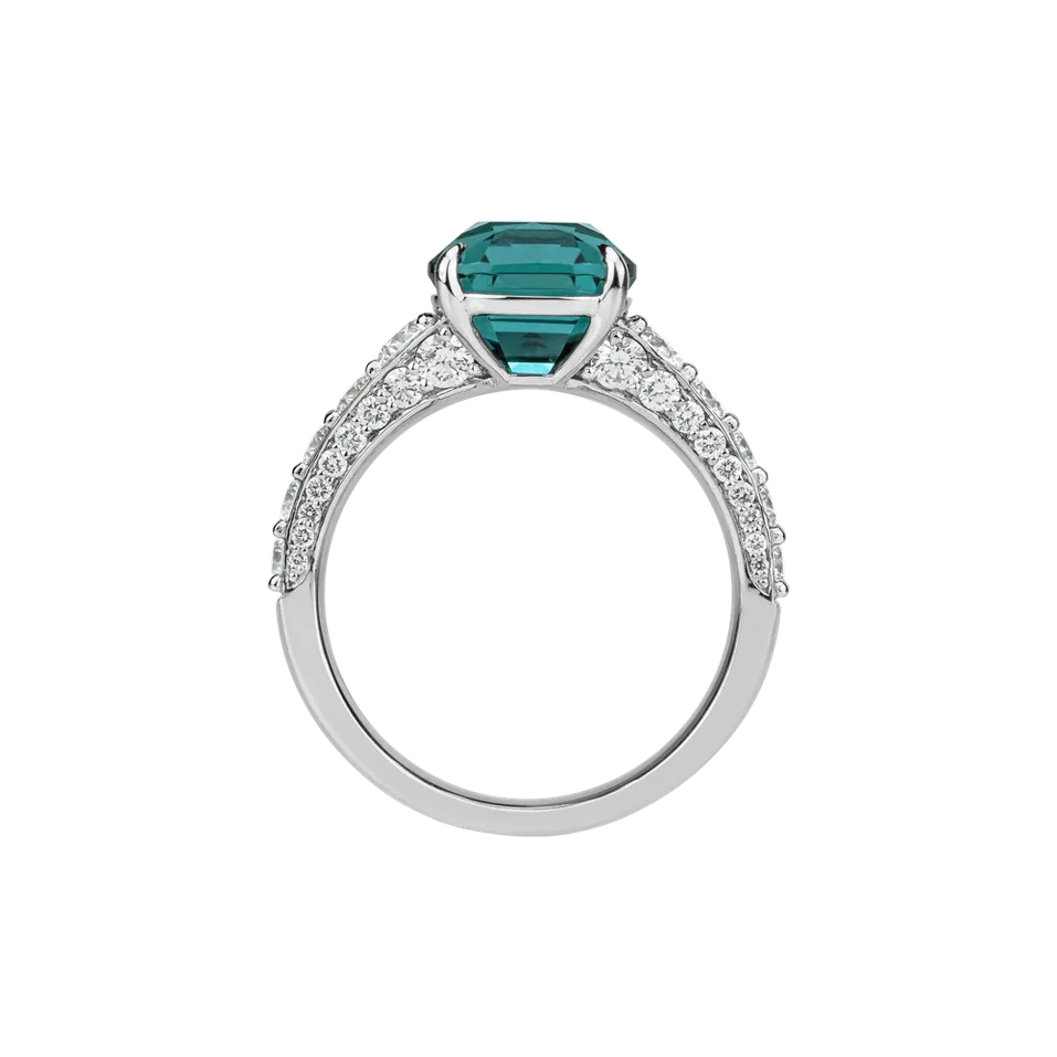 Prsten s diamanty a turmalínem Seafoam Spark