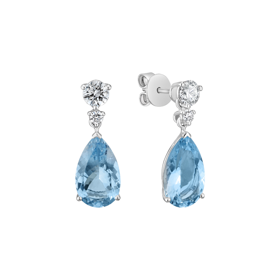 Náušnice s diamanty a akvamarínem Royal Tears
