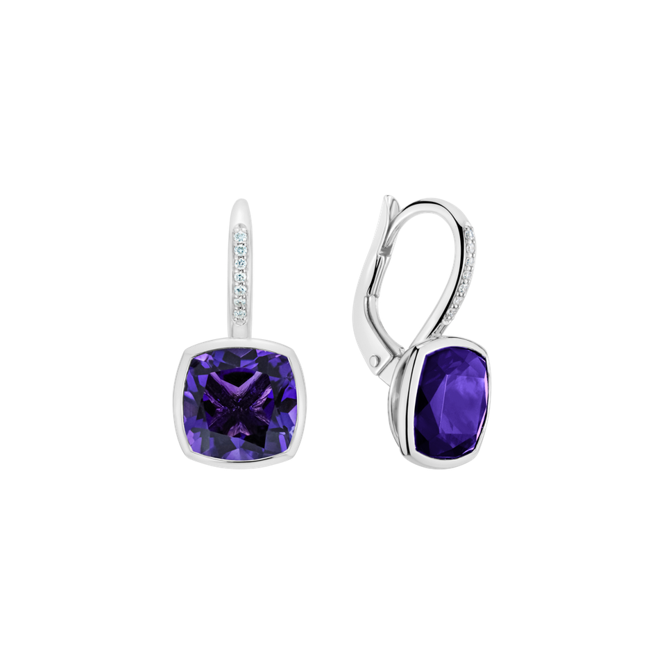 Náušnice s diamanty a ametystem Carelia