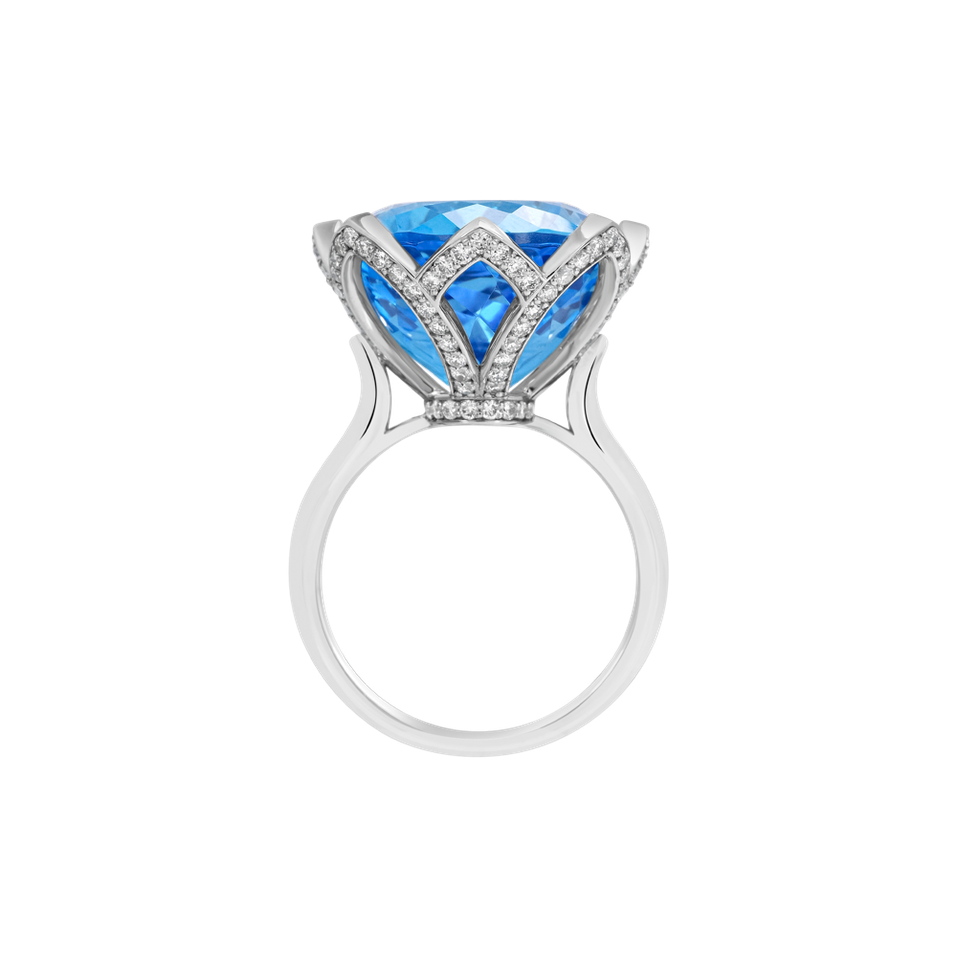 Prsten s diamanty a topazem Ice Blossom