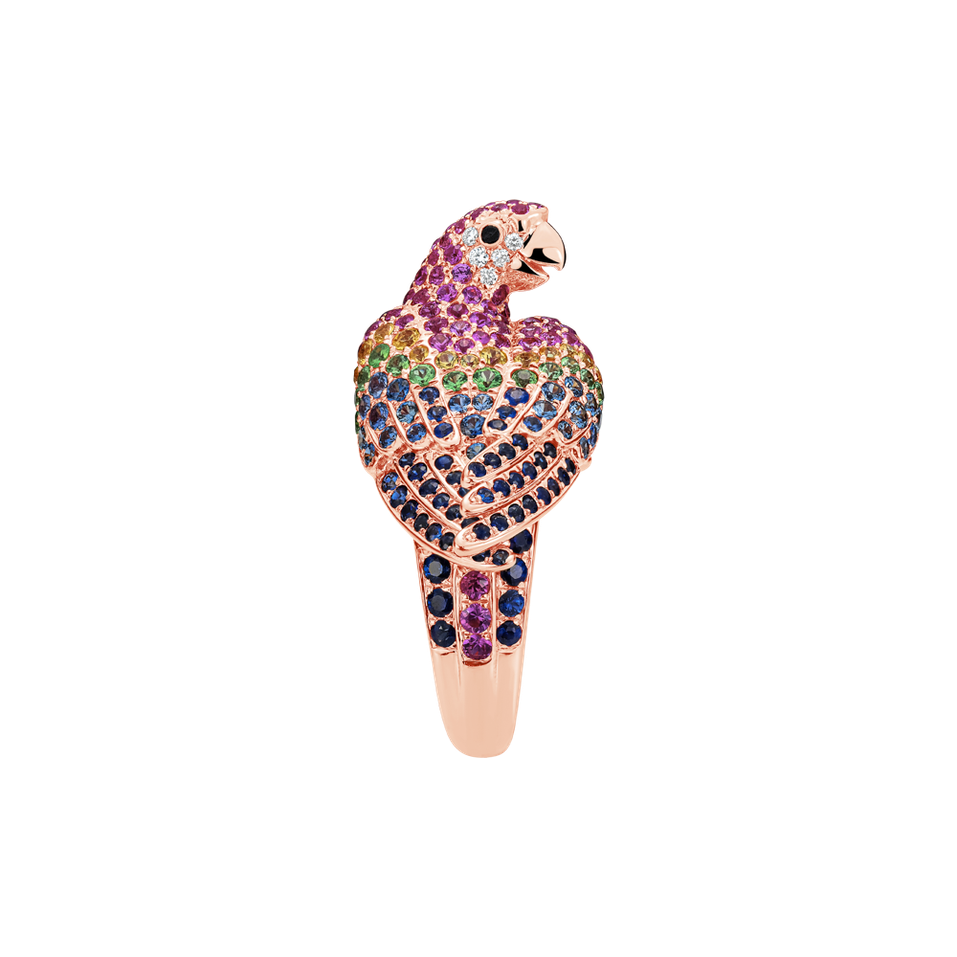 Prsten s diamanty, safírem a granátem Exotic Parrot