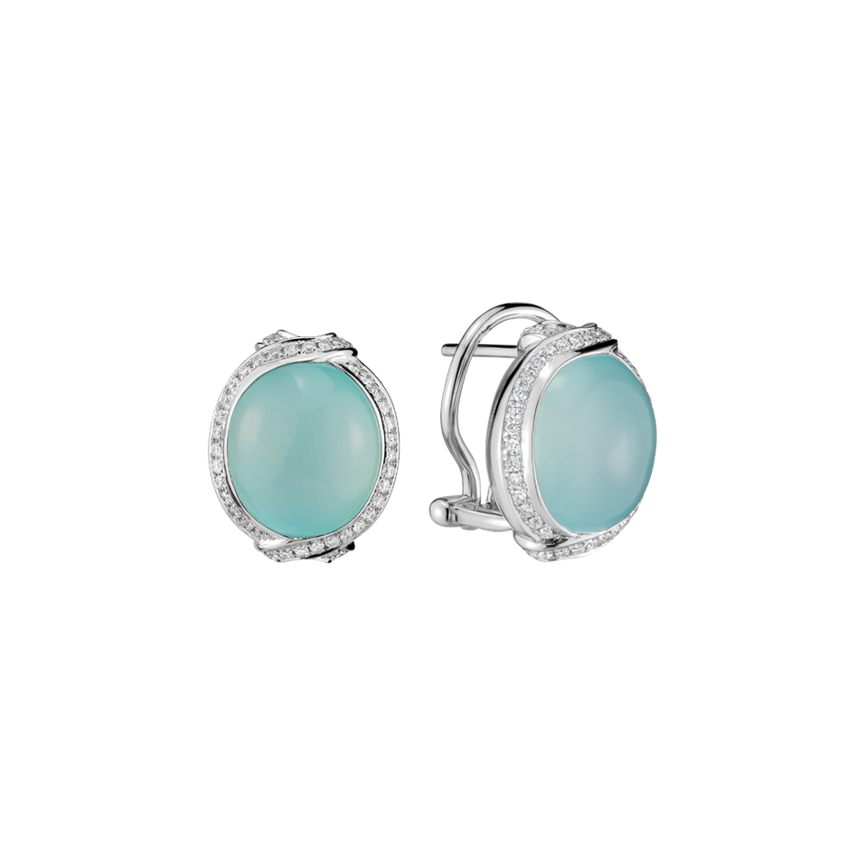 Náušnice s diamanty a chalcedonem Saddnes of Petal